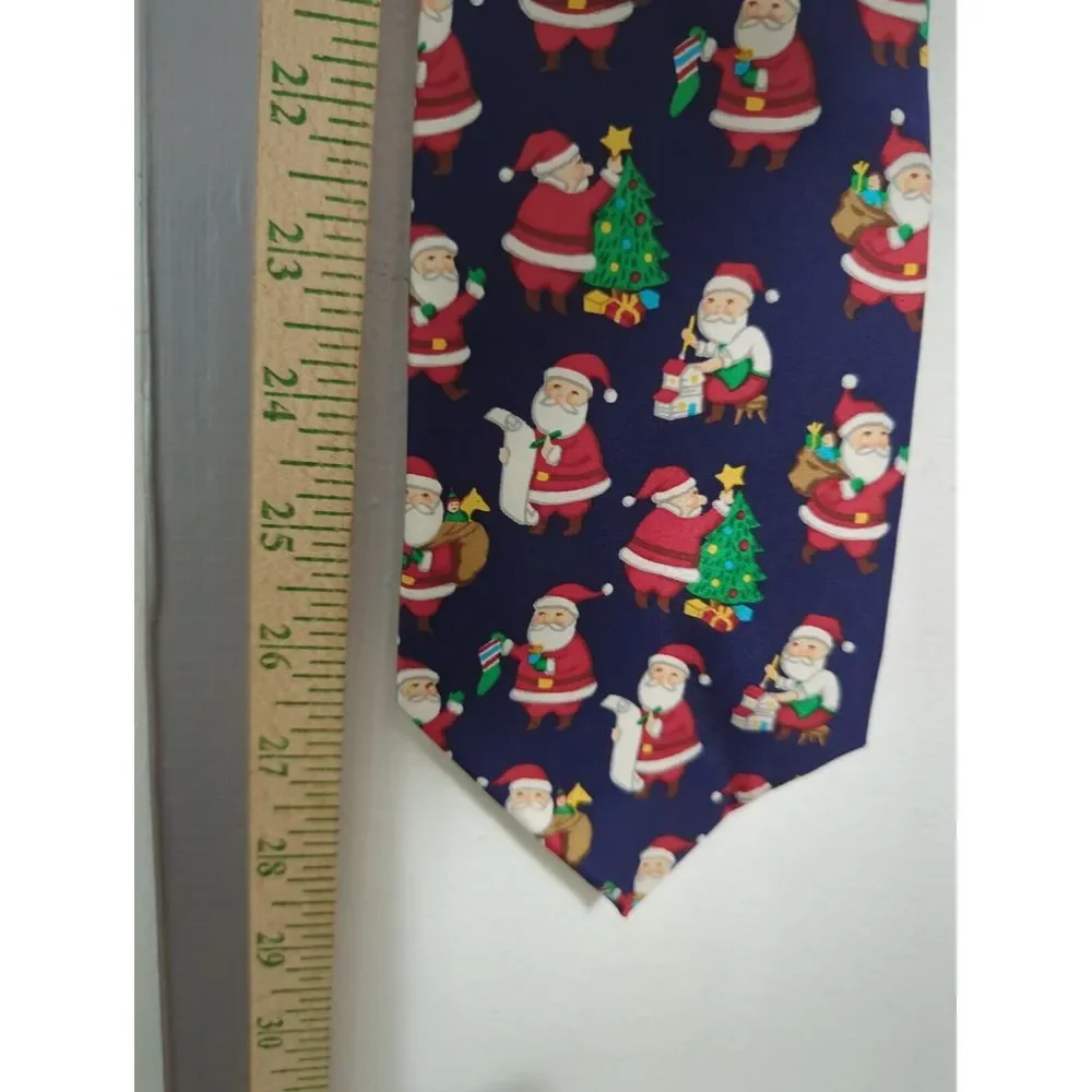 John‎ Henry Mens Navy Blue 100% Silk Santa Claus Christmas Holiday Necktie USA